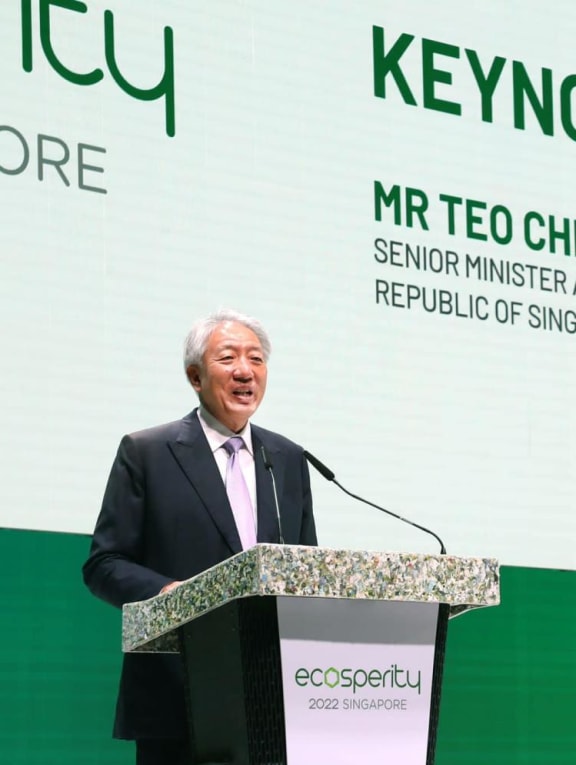 Senior Minister and Coordinating Minister for National Security Teo Chee Hean giving a speech at the sustainability conference Ecosperity Week on June 7, 2022. Senior Minister and Coordinating Minister for National Security Teo Chee Hean giving a speech at the sustainability conference Ecosperity Week on June 7, 2022.