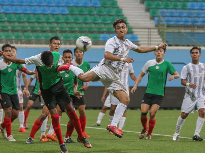 A Island Wide League match between SAFSA (in green) and Balestier United Recreation Club at Jalan Besar Stadium on September 17. Photo: FAS