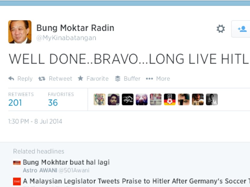 A screencap of the controversial tweet made by Mr Bung on his Twitter account, @MyKinabatangan