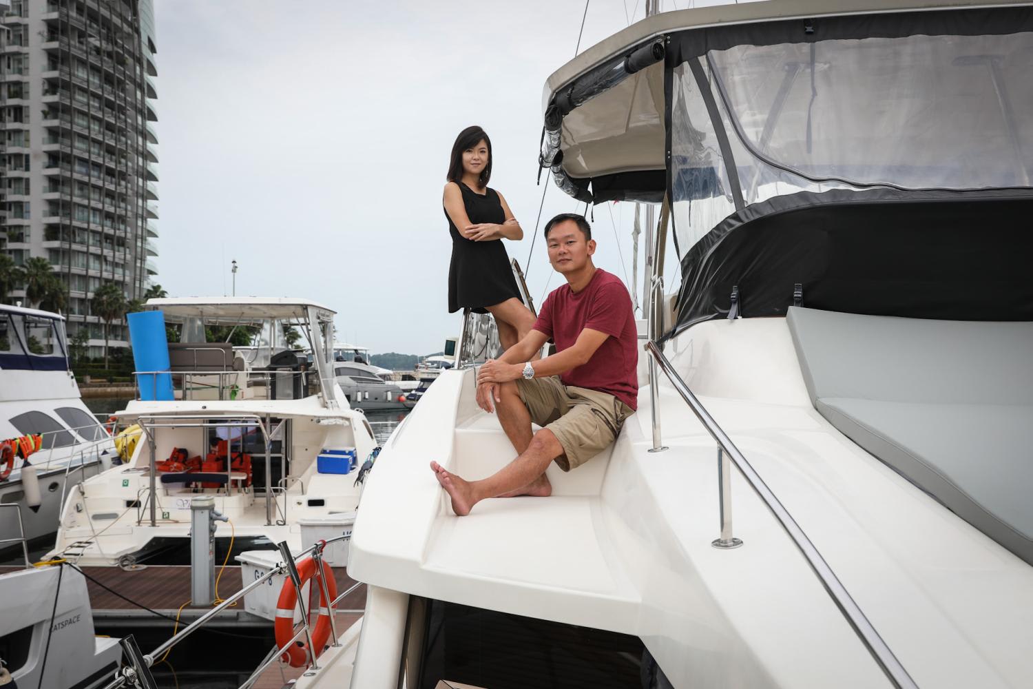 Mr Quek Wee Teck, 44, is the director of Wanderlust Adventures, a yacht charter company. He is seen here with one of the firm’s new hires, Ms Lainy Chua, a 29-year-old former flight attendant who decided to move out of the aviation industry due to the uncertainties brought about by Covid-19.
