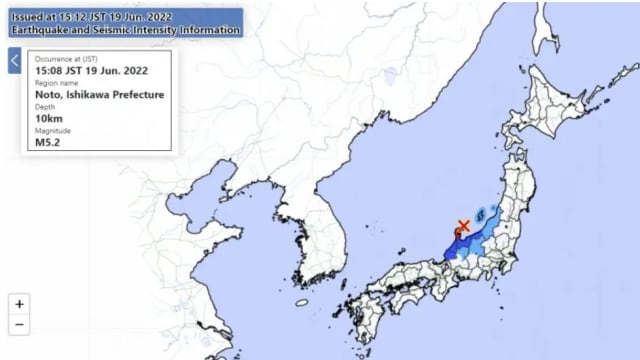 日本石川县发生5.2级地震
