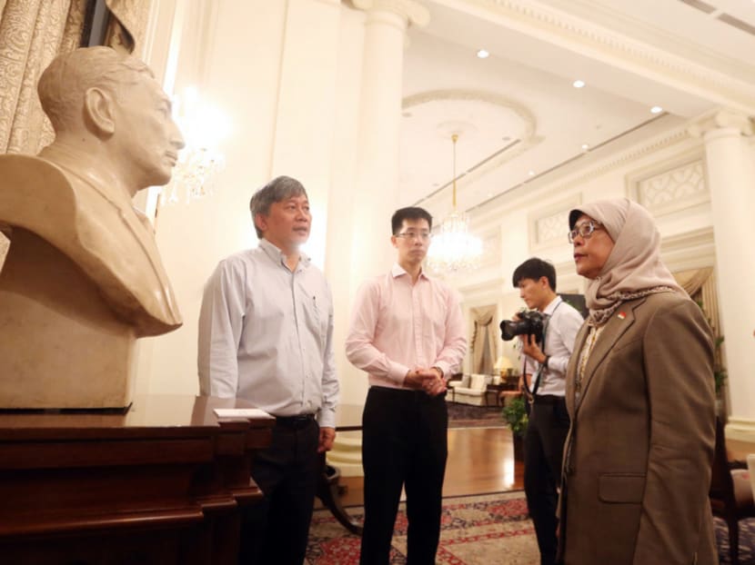 President Halimah Yacob receiving a familiarisation tour of Istana. Photo: Koh Mui Fong/TODAY