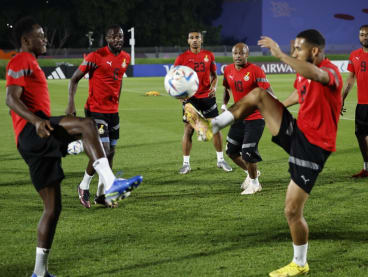 Ghana's players take part in a training session at the Aspire Zone Doha in Doha on Dec 1, 2022, on the eve of the Qatar 2022 World Cup football match between Ghana and Uruguay.