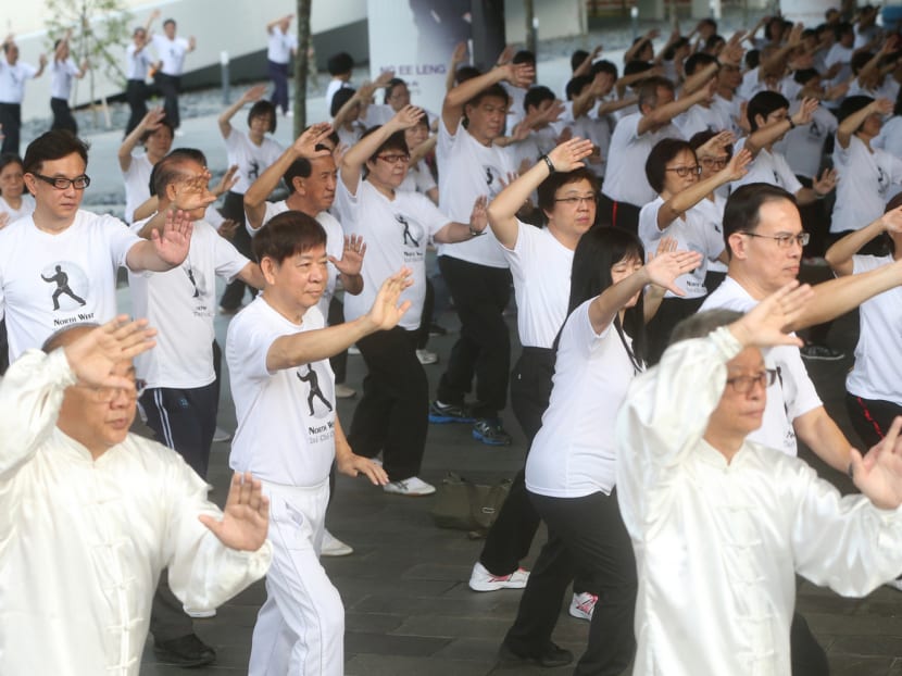 More than 350 instructors and members did mass Tai Chi at the launch of the North West Tai Chi Club yesterday. Photo: Ooi Boon Keong