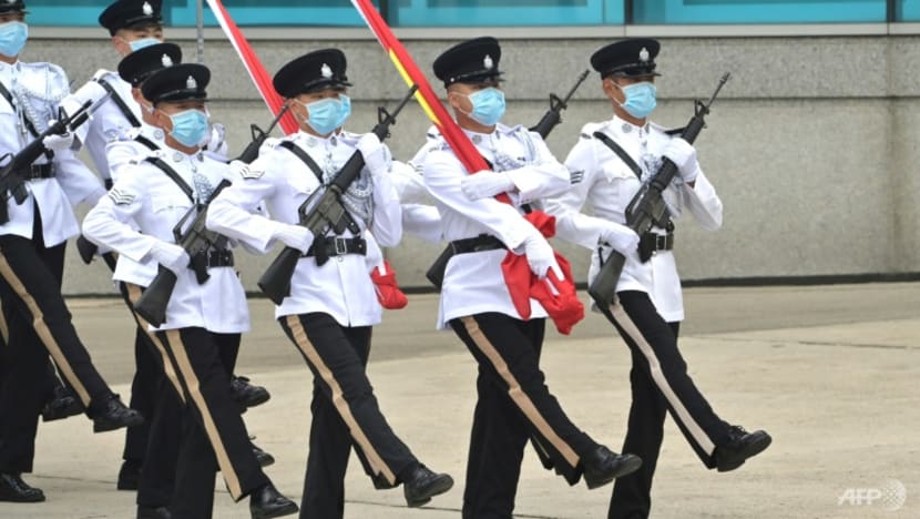 Hong Kong police switch to goose-stepping 'to show patriotism' Hong Kong police switch to goose-stepping 'to show patriotism'