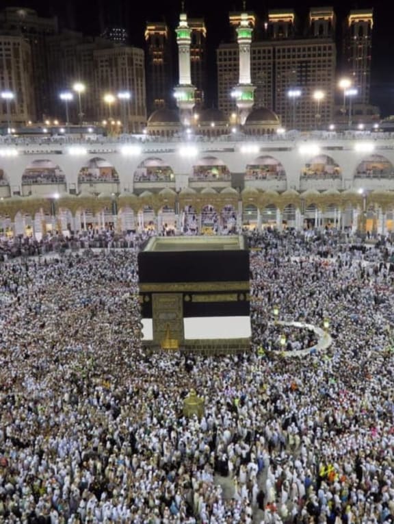 Muslim pilgrims performing the Haj circling the Kaaba at the Grand Mosque in Mecca.