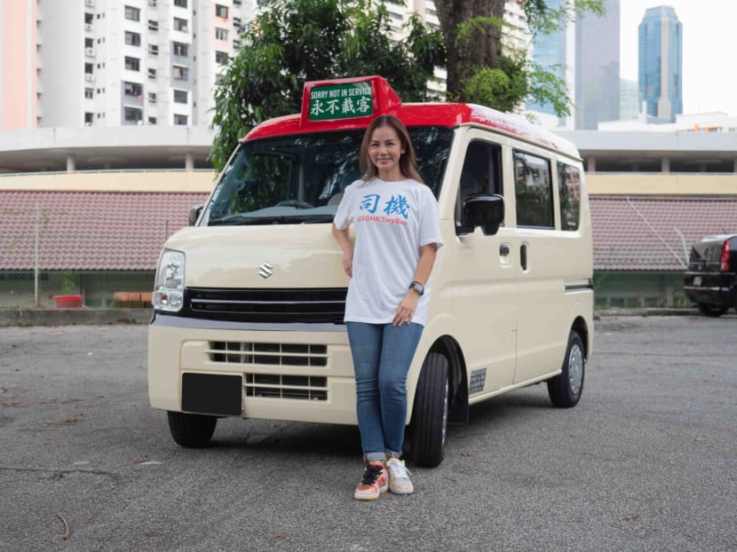With a red painted top, pale yellow exterior and a signbox on the roof of the car, Ms Irene Soh's Suzuki Every looks just like a Hong Kong minibus from afar. With a red painted top, pale yellow exterior and a signbox on the roof of the car, Ms Irene Soh's Suzuki Every looks just like a Hong Kong minibus from afar.