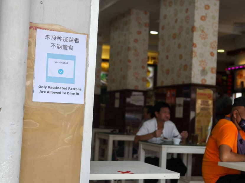 Coffee shops and hawker centres must put up posters informing patrons that only fully vaccinated customers are allowed to have their meals there.
