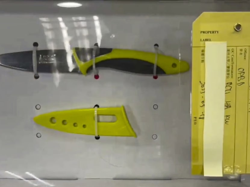 A knife believed to have been used in the staged kidnapping case.