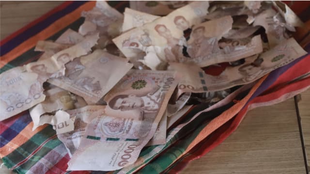 泰国夫妇把钱金饰藏天花板 40张钞票被老鼠啃碎做窝