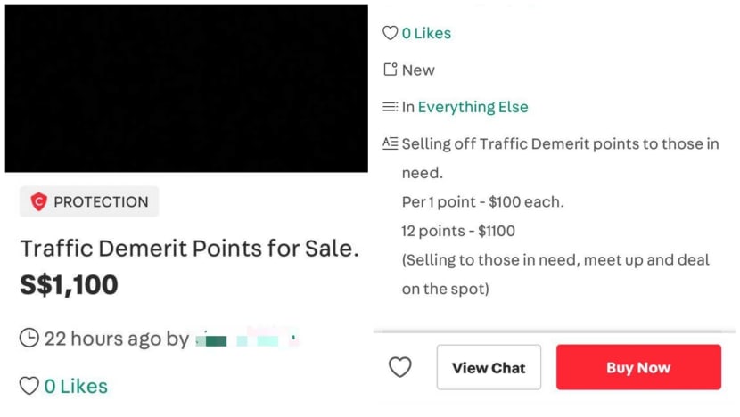 Drivers offer to be scapegoats for traffic offences, charging S$100 per demerit point on Carousell Drivers offer to be scapegoats for traffic offences, charging S$100 per demerit point on Carousell