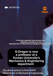 The 35-year-old BigBang frontman will be teaching leadership and organising cultural events.

To read the full story, click the link in our bio.

https://www.8days.sg/entertainment/asian/gdragon-professor-korean-university-mechanical-engineering-831401

???? JH/TikTok