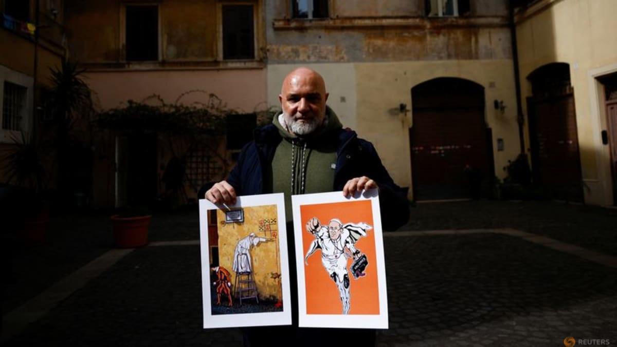 Karier seniman jalanan Roma melejit dengan melukiskan paus sebagai pahlawan super