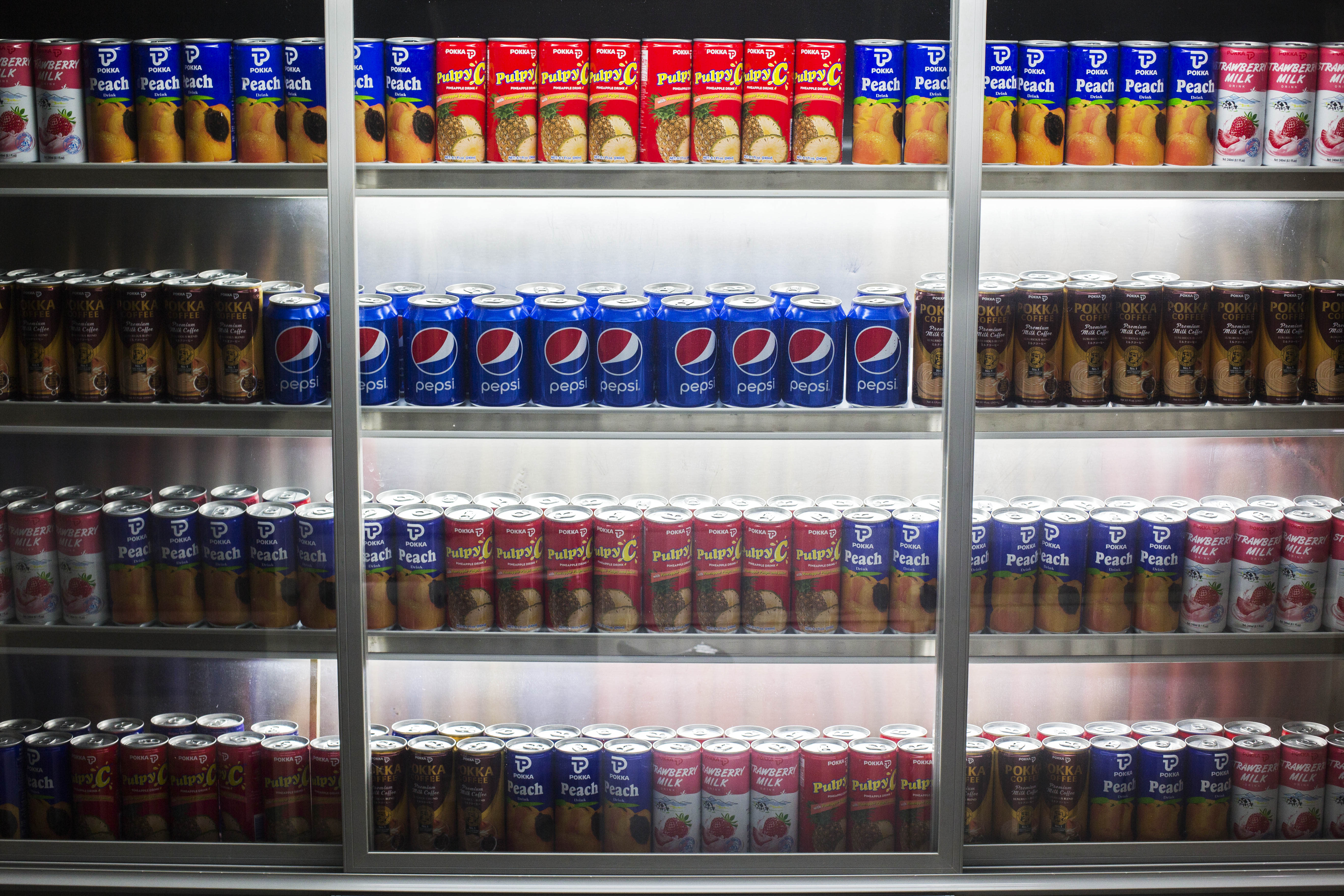 Pokka and Pepsi drinks at the Sentosa Business Centre in Pyongyang, North Korea. Pokka and Pepsi drinks at the Sentosa Business Centre in Pyongyang, North Korea.