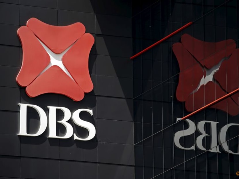 A logo of DBS is pictured outside an office in Singapore