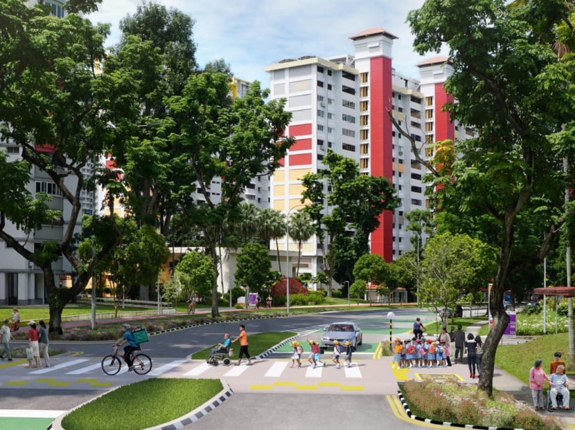 An artist's impression of a "friendly-street" pilot in Ang Mo Kio. 