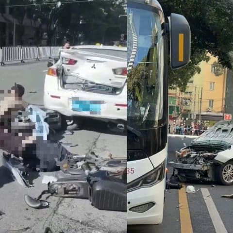 中国广州汽车冲撞骑士和路人11人受伤 - 8world