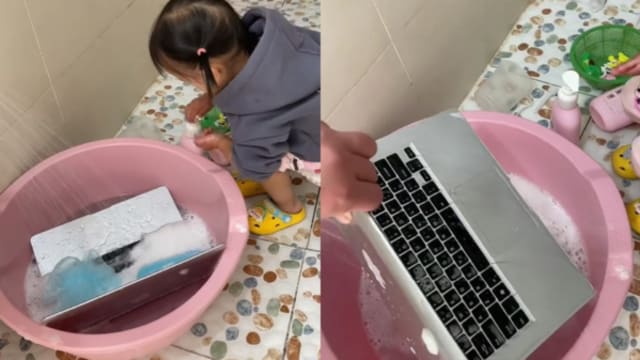 爸爸抱怨“电脑垃圾多”　女儿贴心水洗MacBook