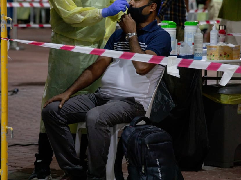 A swab test being carried out at a regional screening centre in Singapore on June 12, 2020.