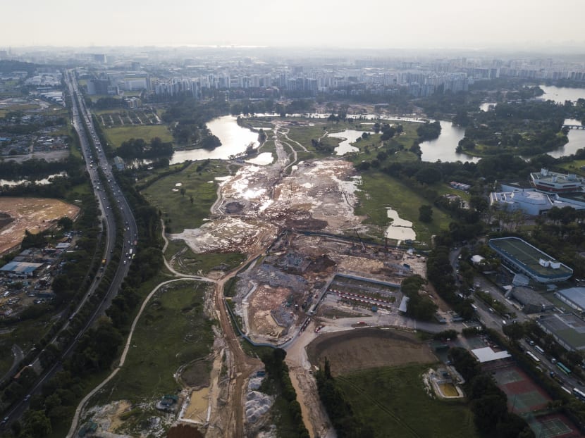 A view of the construction site of the Jurong East terminus in Singapore for the Kuala Lumpur-Singapore High-Speed Rail.