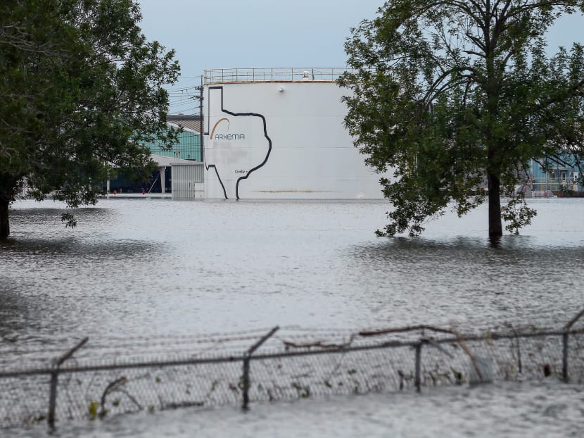 The Arkema chemical plant is seen flooded from Tropical Storm Harvey, Aug. 30, 2017, in Crosby, Texas. Photo: AP