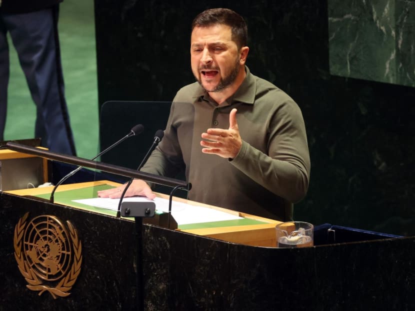 President of Ukraine Volodymyr Zelenskyy addresses world leaders during the United Nations (UN) General Assembly on Sept 19, 2023 in New York City.