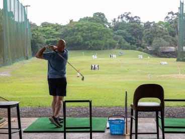 A man playing golf at the Mandai Executive Golf Course on March 5, 2024.