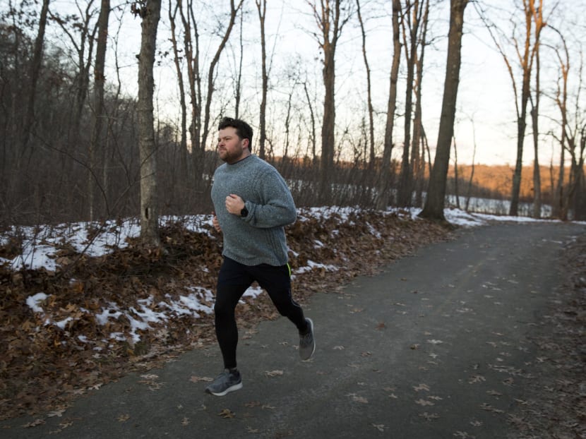 Brian Gear, who has clonal hematopoiesis of indeterminate potential, or C.H.I.P., which greatly increases his odds of heart attack or stroke, runs in Pond Meadow Park in Braintree, Mass., Dec. 13, 2017. Photo: The New York Times