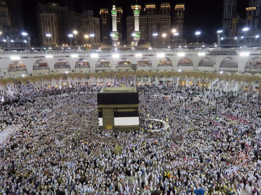 Muslim pilgrims performing the Haj circling the Kaaba at the Grand Mosque in Mecca. Muslim pilgrims performing the Haj circling the Kaaba at the Grand Mosque in Mecca.