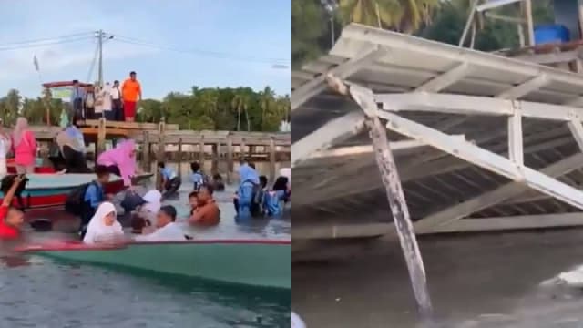 沙巴码头坍塌导致十多名学生落水 老师跳海救人