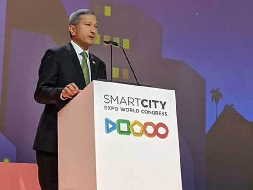 Dr Vivian Balakrishnan speaking at the opening session of the Smart City Expo World Congress in Barcelona on Nov 19. Dr Vivian Balakrishnan speaking at the opening session of the Smart City Expo World Congress in Barcelona on Nov 19.