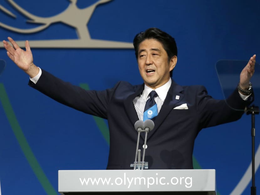 Japan's Prime Minister Shinzo Abe, addresses the International Olympic Committee session during the Tokyo 2020 bid presentation in  Buenos Aires, Argentina, Saturday, Sept 7, 2013. Photo: AP