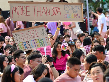 Participants at the Pink Dot event for the lesbian, gay, bisexual, transgender and queer community at Hong Lim Park on June 18, 2022.