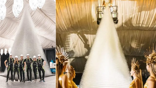 逾5万香槟杯叠成8米高金字塔 迪拜酒店创世界纪录