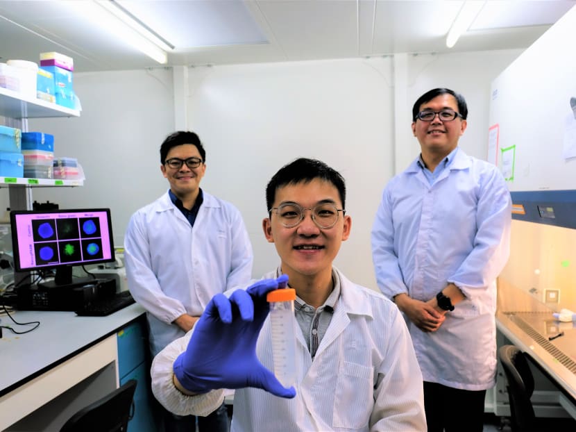 From left: Members of the NTU research team include assistant professor Dalton Tay from the School of Materials Science and Engineering, research associate Kenny Wu and associate professor Tan Nguan Soon from the Lee Kong Chian School of Medicine.