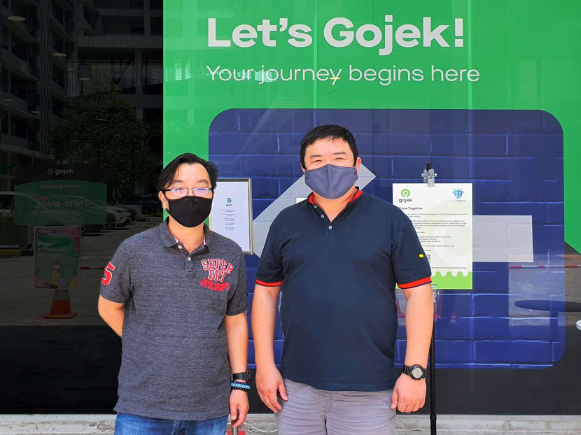 Mr Benny Tay (left) and Mr Lawrence Quek feel that working for Gojek has given them the flexibility to pursue their outside interests. Photo: Gojek