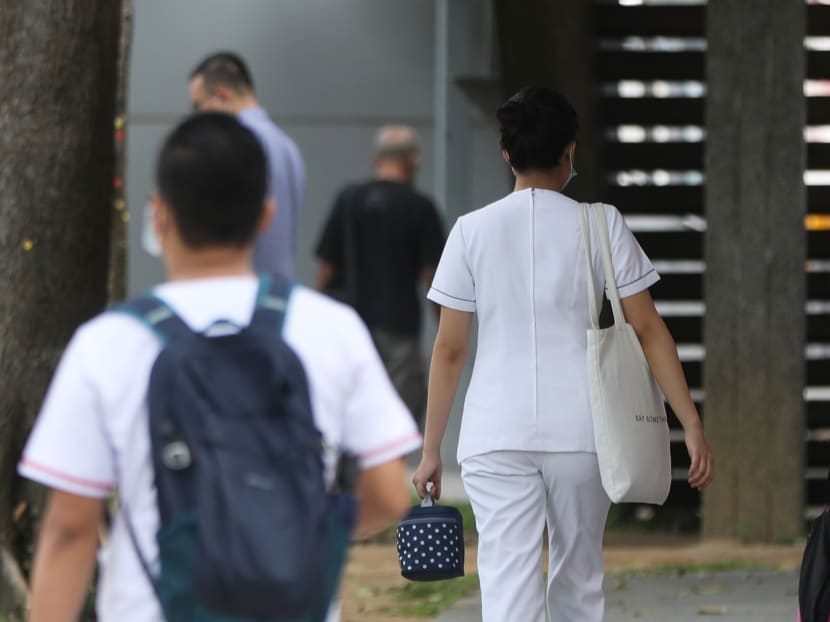 Nurses seen outside Singapore General Hospital on April 9.