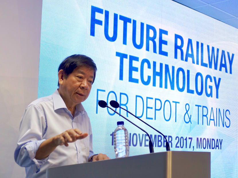 Transport Minister  Khaw Boon Wan, giving speech during the event “Future Railway Technology For Depots and Trains” at SMRT Tuas West Depot on Monday (Nov 13). TODAY file photo