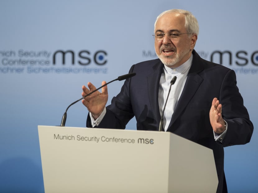 Iran Foreign Minister Mohammad Javad Zarif speaks on the last day of the Munich Security Conference in Munich. Photo: Matthias Balk/dpa via AP