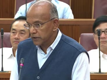Law and Home Affairs Minister K Shanmugam delivering a ministerial statement in Parliament on May 8, 2024.