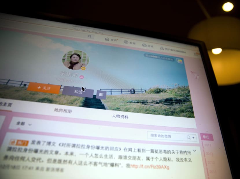 A blog by China's top sexologist, Li Yinhe revealing that she has been living with a transgender man for 17 years is displayed on a computer screen in Beijing. PHOTO: AP