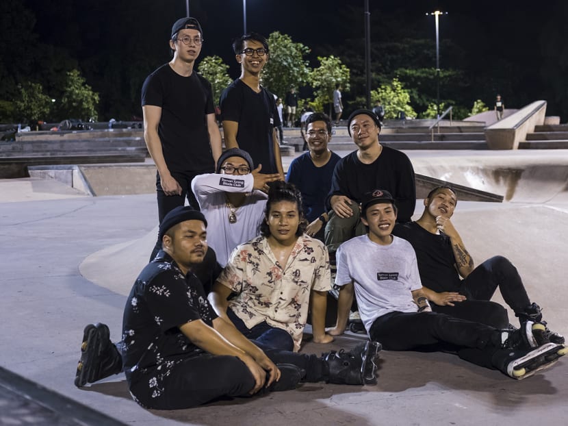 Photo of the day: Glenn Goh (extreme left) and his group of inline skater friends. In our inaugural #FacesontheSubway weekly series, we speak to commuters who start their day while it is still dark, or call it a night when others are already fast asleep — people on the first or last train. Photo: Nuria Ling/TODAY