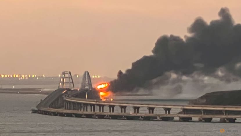 Blast damages prestige Crimea bridge crucial to Russia's Ukraine war Blast damages prestige Crimea bridge crucial to Russia's Ukraine war