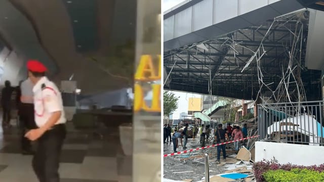 马国商场天花板因暴雨坍塌 三人受伤