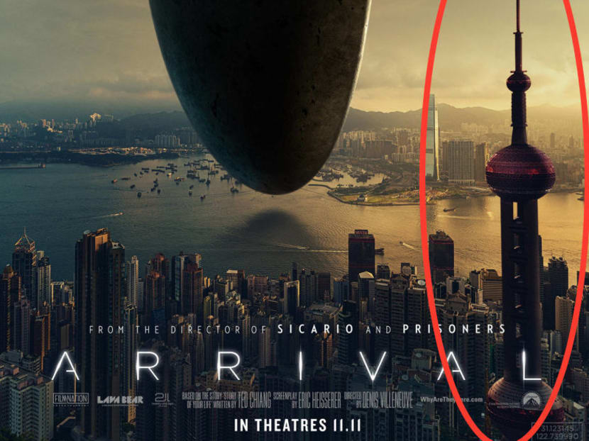 A poster from the Facebook page of movie Arrival depicts Shanghai's Oriental Pearl Tower in Hong Kong's Victoria Harbour. Photo: Facebook/Arrival