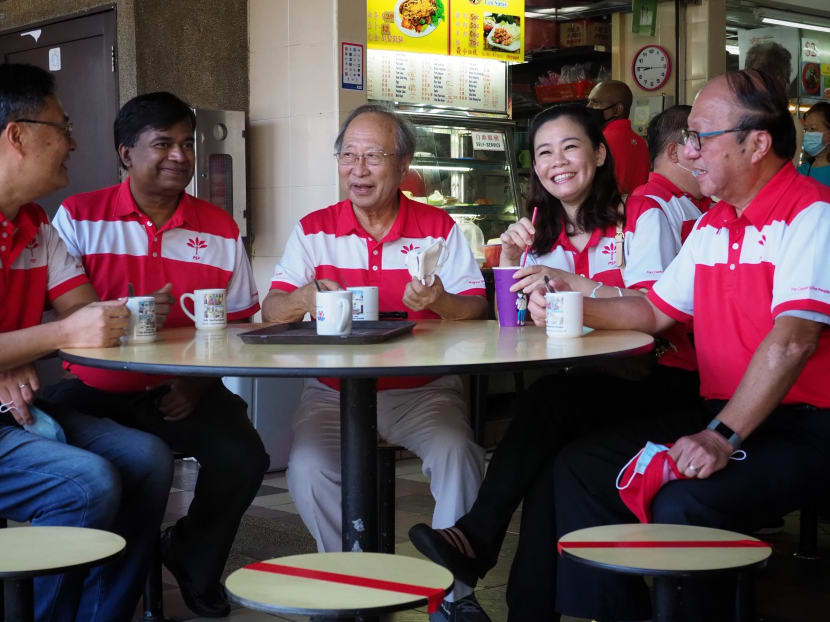 From left: PSP central executive committee member Michael Chua, former publisher of sociopolitical website The Independent Singapore Kumaran Pillai, PSP secretary-general Tan Cheng Bock, chartered accountant Kayla Low and psychiatrist Ang Yong Guan.