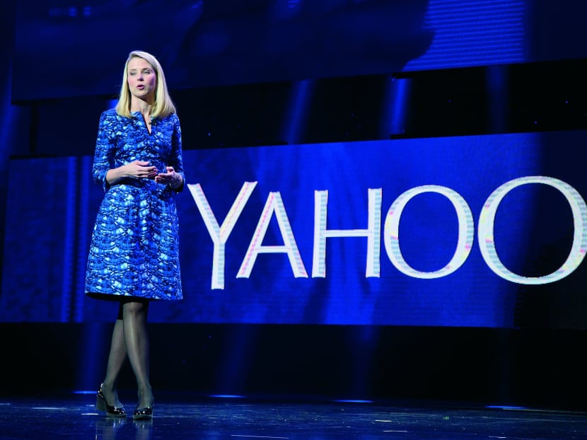Yahoo!’s Marissa Mayer making her first keynote address as CEO at the International Consumer Electronics Show on Jan 7, 2014, in Las Vegas. Photo: AP