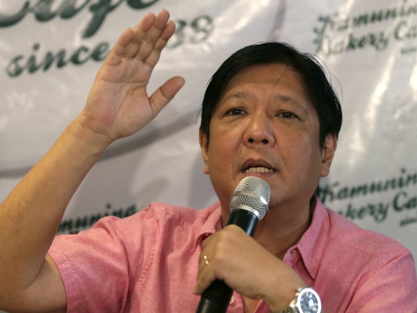 Philippine Senator Ferdinand "Bongbong" Marcos Jr gestures during a media forum on Oct 7, 2015. Photo: AP