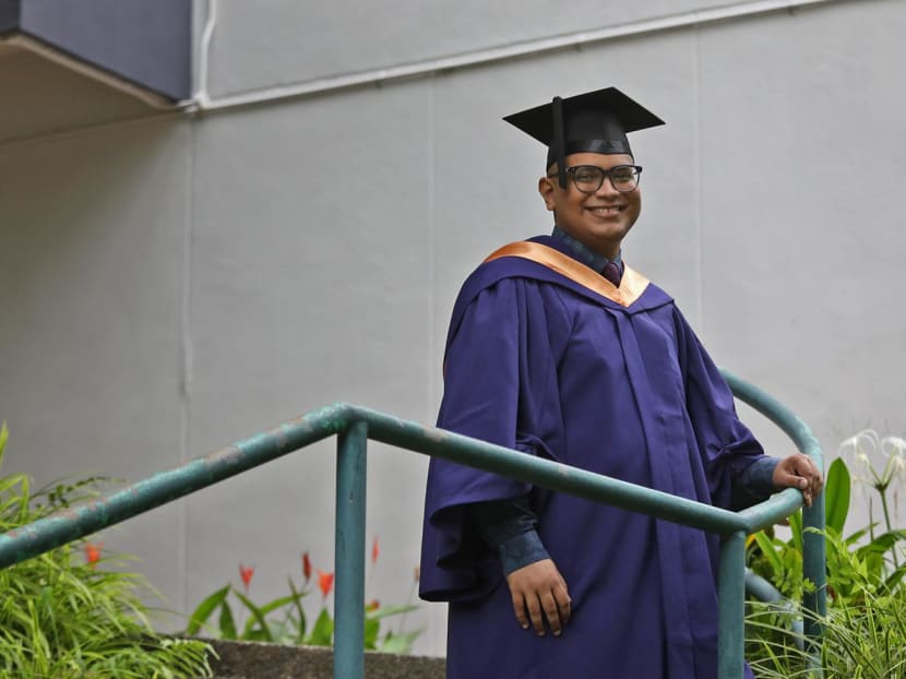 Mr Abu Ubaidah Eliase is graduating from the National University of Singapore with top honours for a bachelor's degree in social sciences while coping with kidney failure. Mr Abu Ubaidah Eliase is graduating from the National University of Singapore with top honours for a bachelor's degree in social sciences while coping with kidney failure.