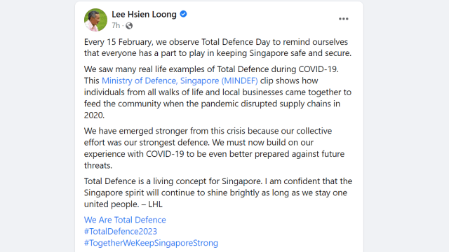 李总理：每个人都有责任维护新加坡的安全